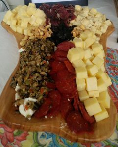 Cheese displayed on cutting board