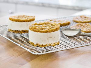 Ice cream sandwiches on rack