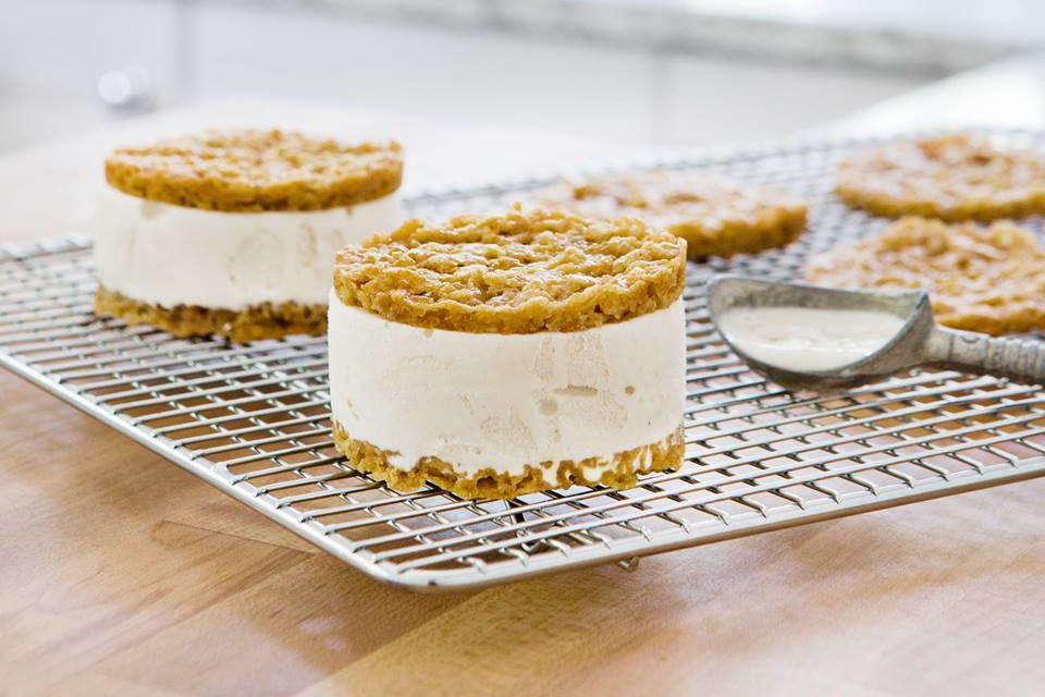 Ice cream sandwiches on rack