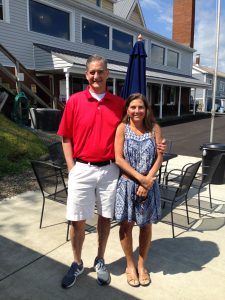 Rob and Karen Schepner standing in front of Silver Shores Restaurant